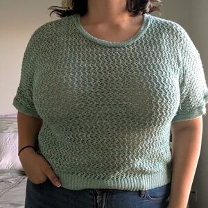 Aqua Knitted Short Sleeve Top